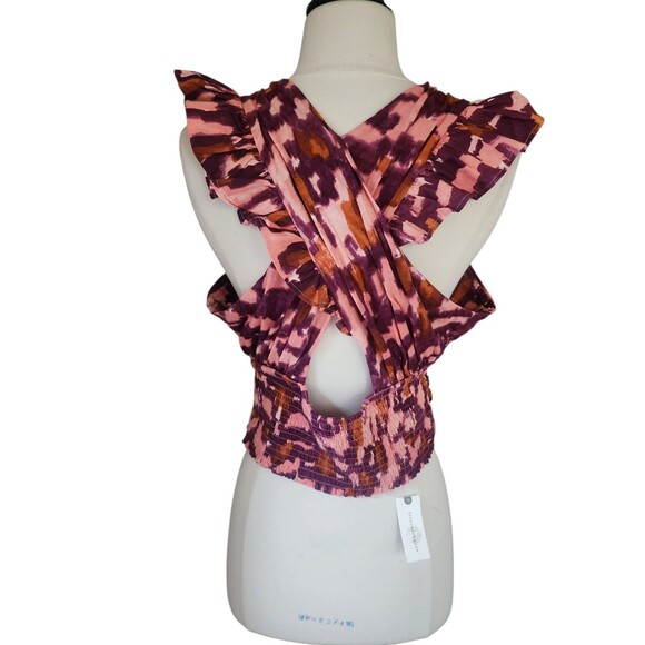 Anthropologie Babydoll Cropped Top Womens Medium Purple Ruffle Beach Boho Summer - Picture 4 of 8